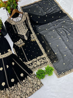 Thumbnail for Prazu Fashion Black Georgette Embroidered Rivet Moti Work Palazzo Suit
