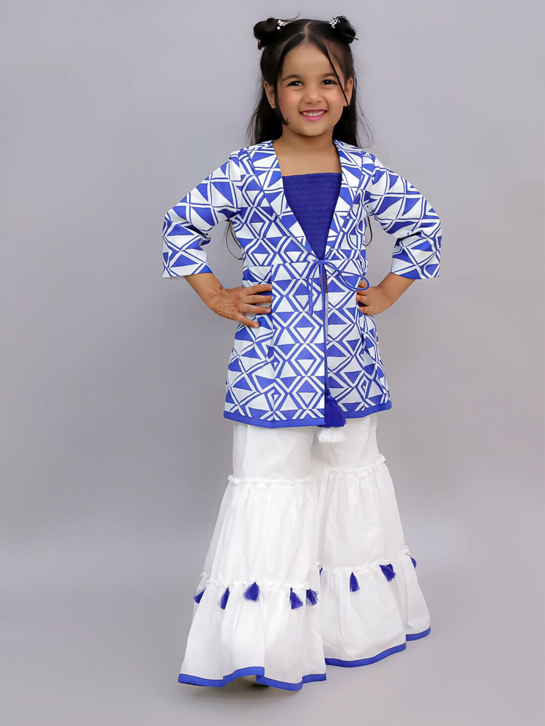 Lil Drama Shor-Gul Blue Kurta Sharara and Bustier Set For Girls