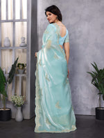 Thumbnail for Vastranavya Sky Blue Embroidery Work Shimmer Chiffon Saree with Unstitched Blouse