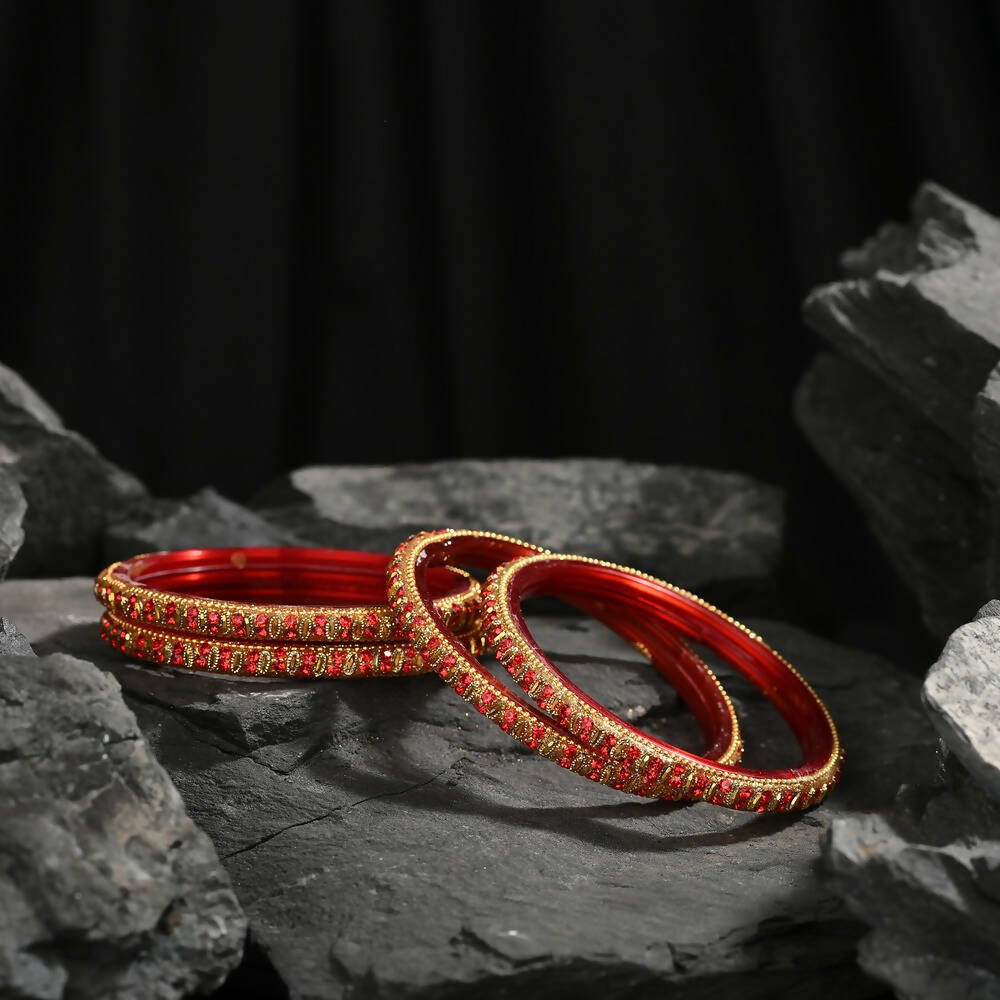 Afast Elegant Bridal & Wedding Party Fashion Bangle/Kada Set, Red, Glass, Pack Of 8 Model No- A35 - Distacart