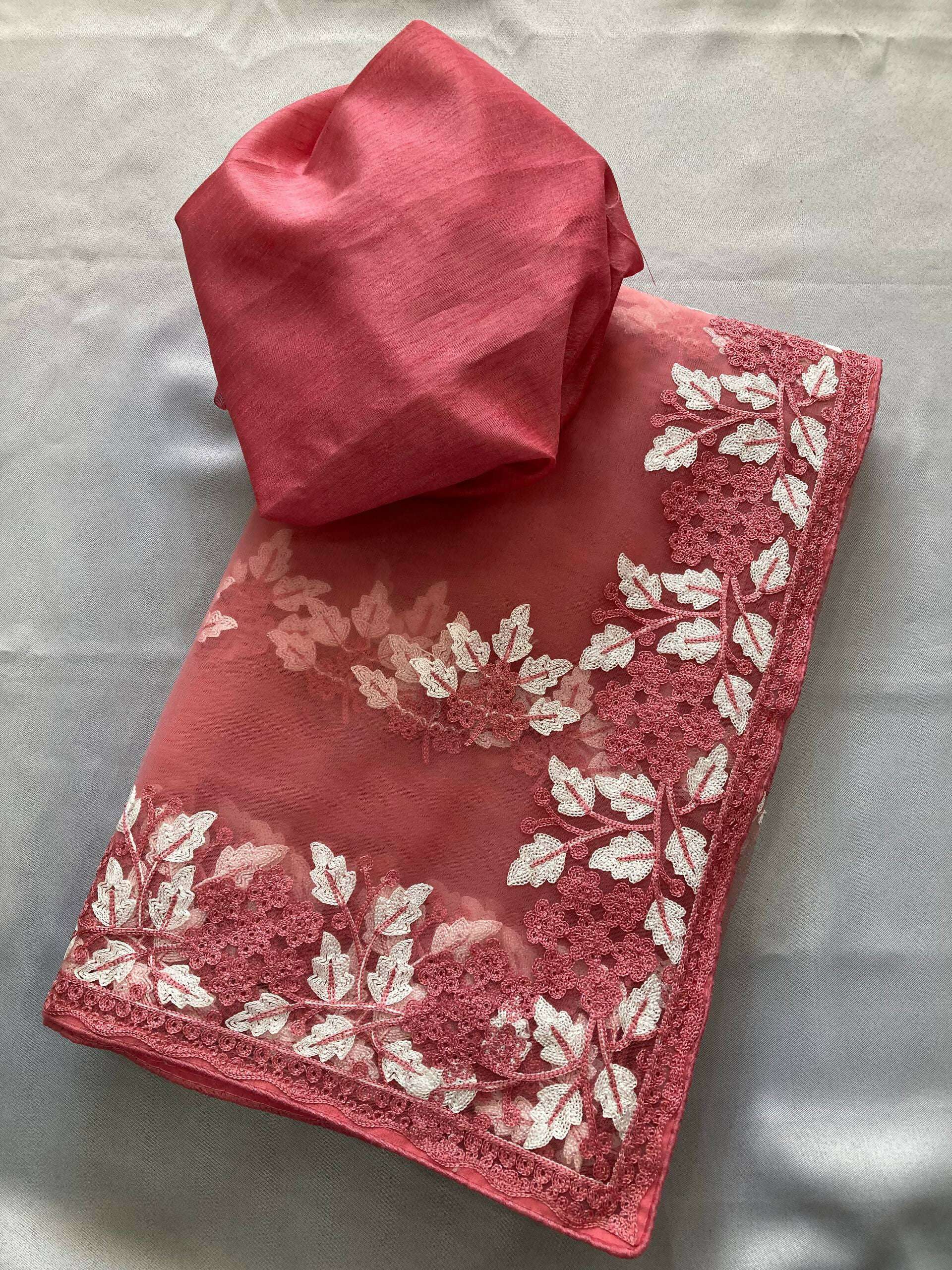 Teeya Creation Womens Latest Stylish Party Wear Soft Net Saree-Peach - Dista