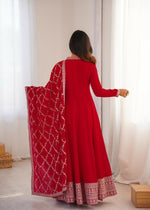 Thumbnail for Lehenga Mart Designer Anarkali Suit With Kurta, Dupatta For Women-Red - Distacart