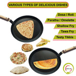 Thumbnail for Amicus Pure Iron Tawa for Dosa Roti Chapati Paratha, Flat Iron Dosa Tava with Wooden Handle