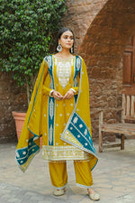 Thumbnail for Teeya Creation Mustard Color Chinon Silk Heavy Work Fully Stitched Pakistani Salwar Suit - Distacart