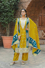 Thumbnail for Teeya Creation Mustard Color Chinon Silk Heavy Work Fully Stitched Pakistani Salwar Suit - Distacart