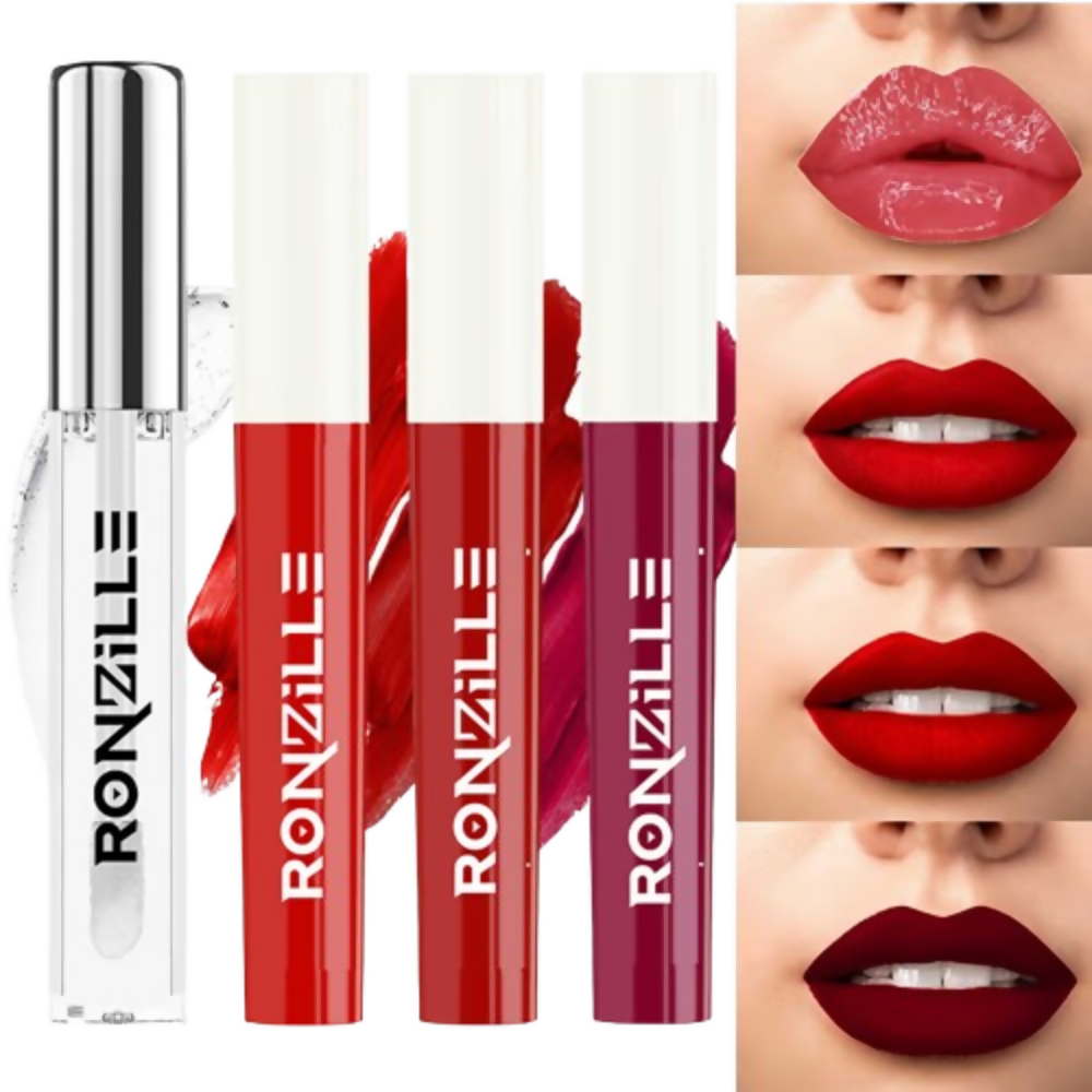 Ronzille Non Transfer Matte Liquid Lipstick Plus Lip Gloss - Reds And Maroons - Dista