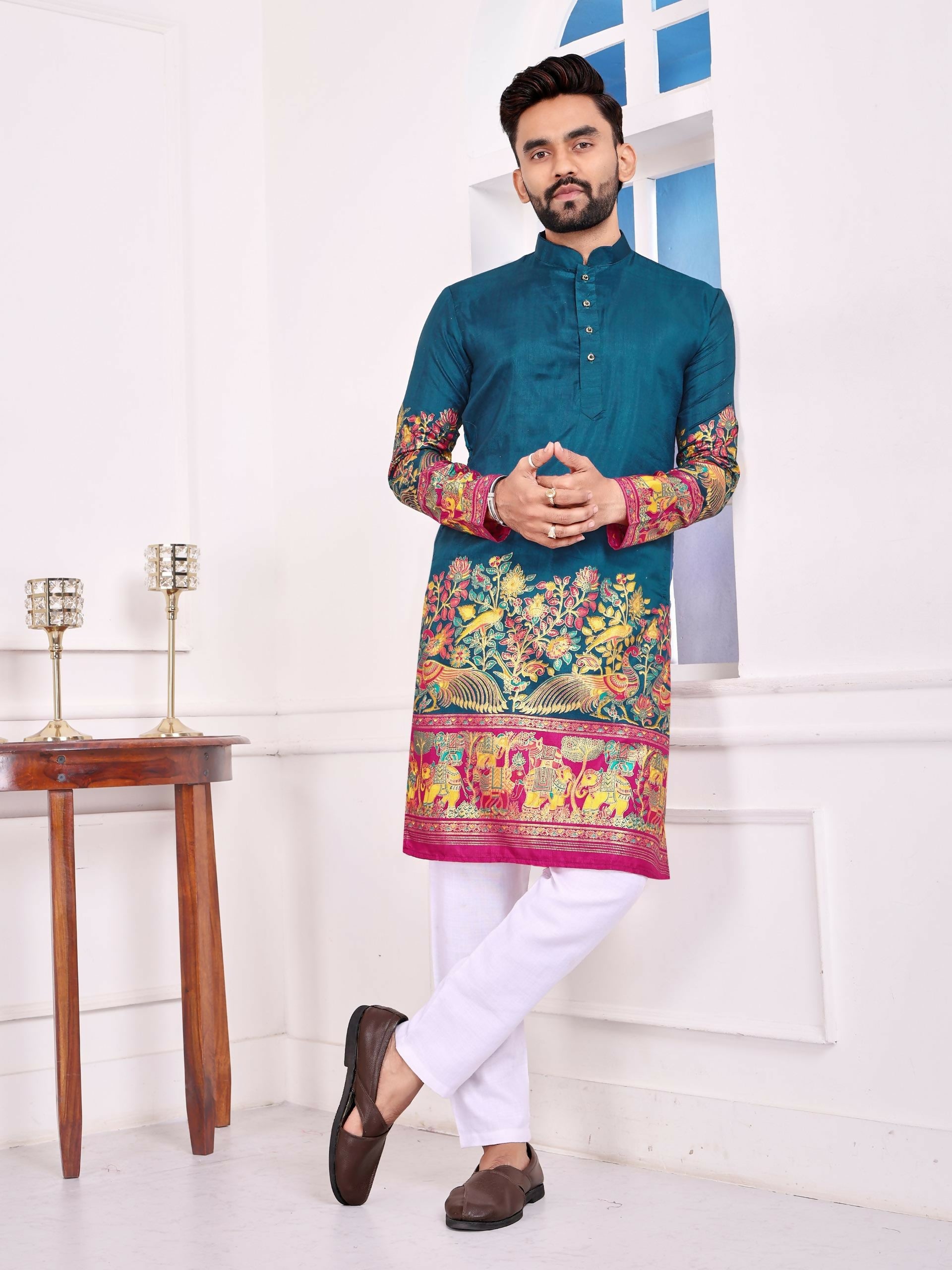 Anaita Teal Dola Silk Straight Kurta With Foil Work - Distacart