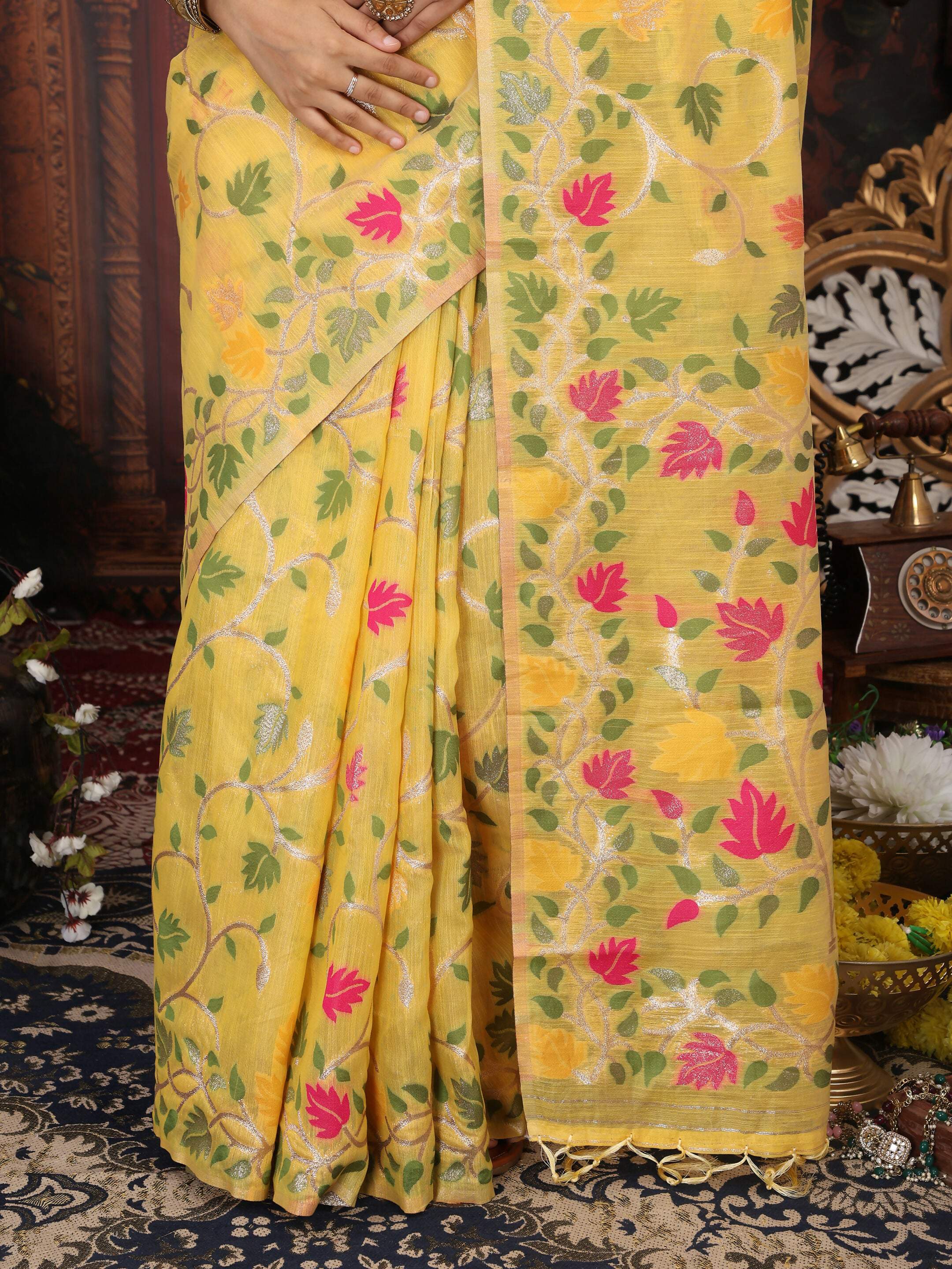 Astita Linen Cotton White Saree