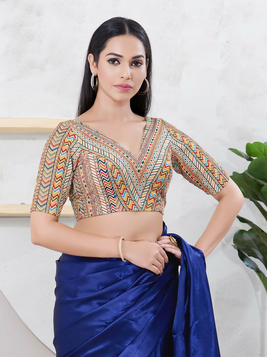 Joban Fashion Light-Gold Shift Elbow Sleeveless Back Open Blouse