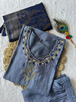 Thumbnail for Lorenvalley Fashion Steelblue Roman Silk Hand Work Kurta Pant with Dupatta