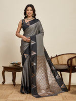 Thumbnail for Vedant Vastram Soft Litchi Silk Banarasi Silk Jacquard Saree - Black - Dista