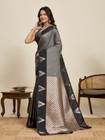 Thumbnail for Vedant Vastram Soft Litchi Silk Banarasi Silk Jacquard Saree - Black - Dista