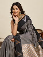 Thumbnail for Vedant Vastram Soft Litchi Silk Banarasi Silk Jacquard Saree - Black - Dista