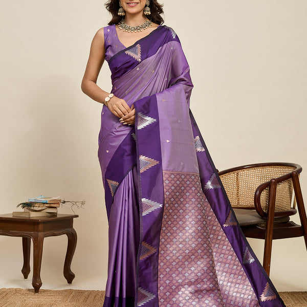 Vedant Vastram Soft Litchi Silk Banarasi Silk Jacquard Saree - Lavender