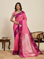 Thumbnail for Vedant Vastram Soft Litchi Silk Banarasi Silk Jacquard Saree - Pink - Dista