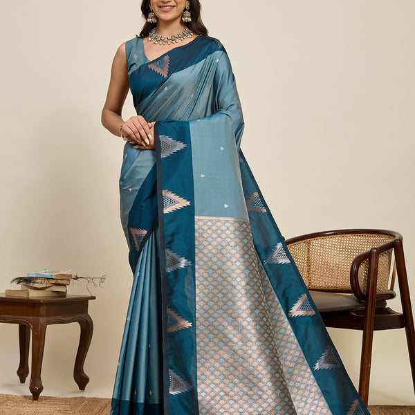 Vedant Vastram Soft Litchi Silk Banarasi Silk Jacquard Saree - Rama - Dista