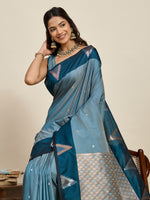 Thumbnail for Vedant Vastram Soft Litchi Silk Banarasi Silk Jacquard Saree - Rama - Dista