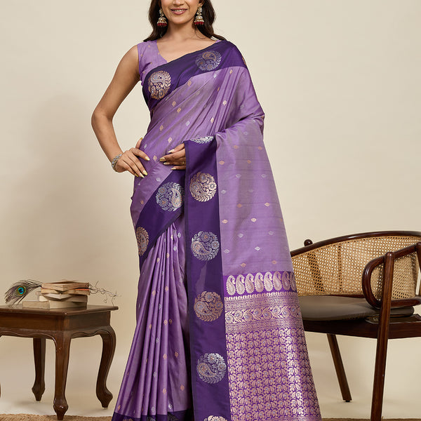 Vedant Vastram Soft Litchi Silk Banarasi Silk Jacquard Saree - Lavender