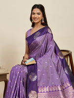 Thumbnail for Vedant Vastram Soft Litchi Silk Banarasi Silk Jacquard Saree - Lavender