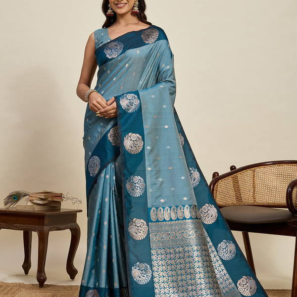 Vedant Vastram Soft Litchi Silk Banarasi Silk Jacquard Saree - Rama