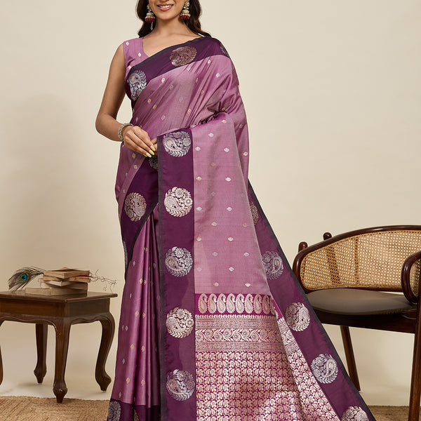 Vedant Vastram Soft Litchi Silk Banarasi Silk Jacquard Saree - Wine