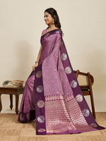 Thumbnail for Vedant Vastram Soft Litchi Silk Banarasi Silk Jacquard Saree - Wine