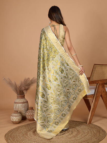 Vedant Vastram Soft Litchi Silk Kanjeevaram Silk Jacquard Saree - Green - Dista