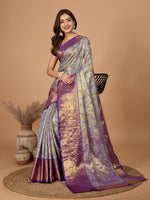Thumbnail for Vedant Vastram Soft Litchi Silk Kanjeevaram Silk Jacquard Saree - Lavender - Dista