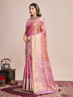 Thumbnail for Vedant Vastram Soft Litchi Silk Kanjeevaram Silk Saree - Pink - Distacart