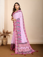 Thumbnail for Vedant Vastram Maslin Cotton Digital Printed & Embroidered Work Saree - Baby Pink - Distacart