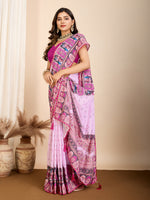 Thumbnail for Vedant Vastram Maslin Cotton Digital Printed & Embroidered Work Saree - Baby Pink - Distacart