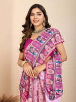 Thumbnail for Vedant Vastram Maslin Cotton Digital Printed & Embroidered Work Saree - Baby Pink - Distacart