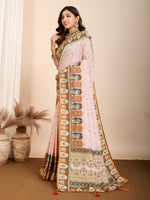 Thumbnail for Vedant Vastram Maslin Cotton Digital Printed & Embroidered Work Saree - Orange - Distacart