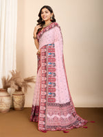 Thumbnail for Vedant Vastram Maslin Cotton Digital Printed & Embroidered Work Saree - Pink - Distacart
