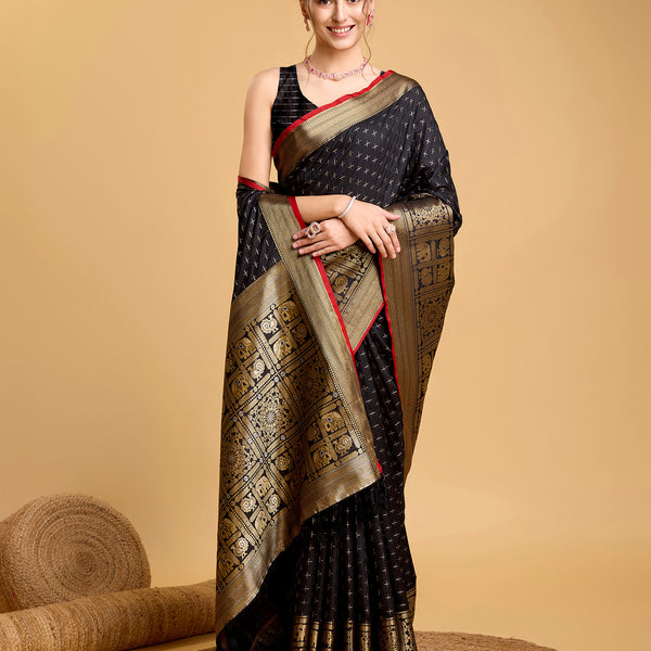 Vedant Vastram Soft Litchi Silk Banarasi Silk Saree - Black - Distacart