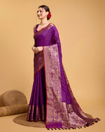 Thumbnail for Vedant Vastram Soft Litchi Silk Banarasi Silk Saree - Purple - Distacart