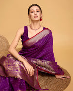 Thumbnail for Vedant Vastram Soft Litchi Silk Banarasi Silk Saree - Purple - Distacart