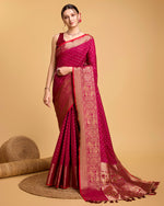 Thumbnail for Vedant Vastram Soft Litchi Silk Banarasi Silk Saree - Rani - Distacart