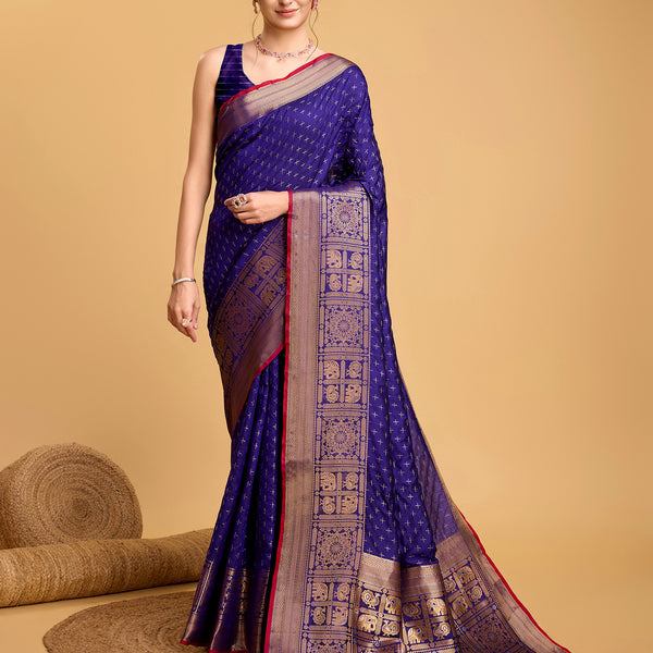 Vedant Vastram Soft Litchi Silk Banarasi Silk Saree - Violate - Distacart