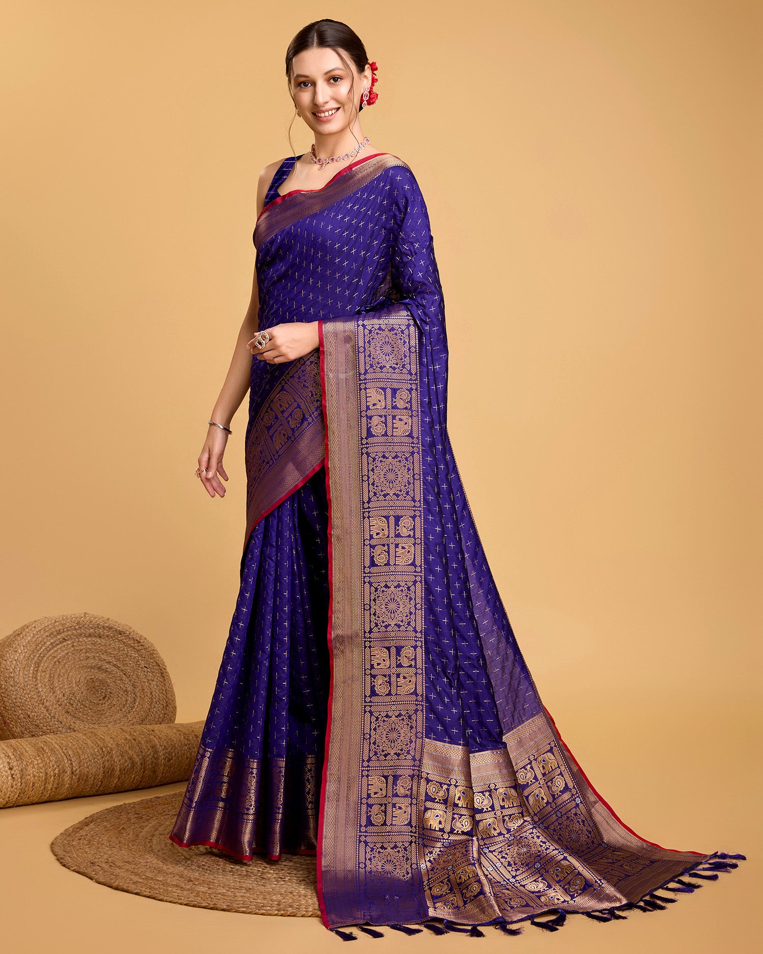 Vedant Vastram Soft Litchi Silk Banarasi Silk Saree - Violate - Distacart