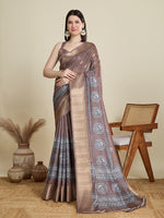 Thumbnail for Vedant Vastram Cotton Silk Fancy Jacquard Bollywood Saree - Brown - Dista