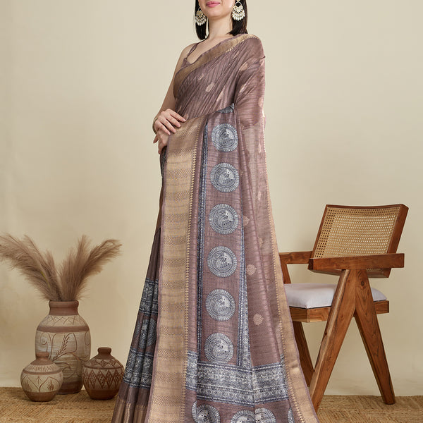 Vedant Vastram Cotton Silk Fancy Jacquard Bollywood Saree - Brown - Dista