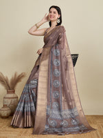 Thumbnail for Vedant Vastram Cotton Silk Fancy Jacquard Bollywood Saree - Brown - Dista