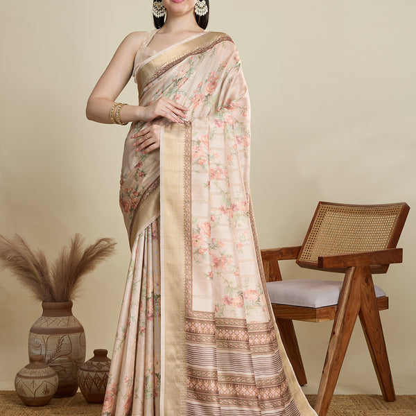 Vedant Vastram Cotton Silk Fancy Jacquard Bollywood Saree - Cream - Dista