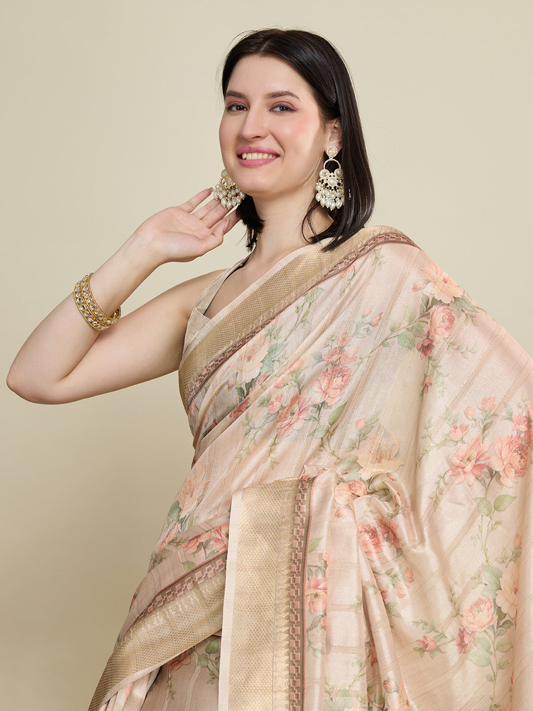 Vedant Vastram Cotton Silk Fancy Jacquard Bollywood Saree - Cream - Dista