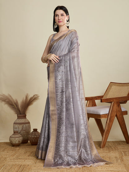 Vedant Vastram Cotton Silk Fancy Jacquard Bollywood Saree - Grey - Dista