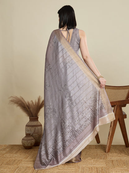 Vedant Vastram Cotton Silk Fancy Jacquard Bollywood Saree - Grey - Dista