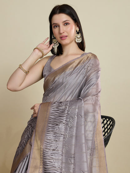 Vedant Vastram Cotton Silk Fancy Jacquard Bollywood Saree - Grey - Dista