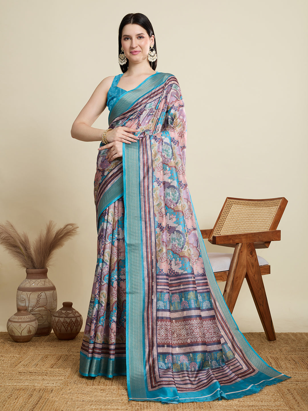 Vedant Vastram Cotton Silk Fancy Jacquard Bollywood Saree - Rama - Dista