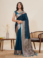Thumbnail for Vedant Vastram Soft Litchi Silk Banarasi Silk Jacquard Saree - Rama - Dista